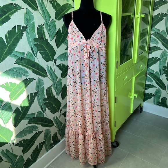 Lauren Conrad Pink Floral Sheer Maxi Dress Swim Cover M Summer beach Spring - Picture 3 of 7